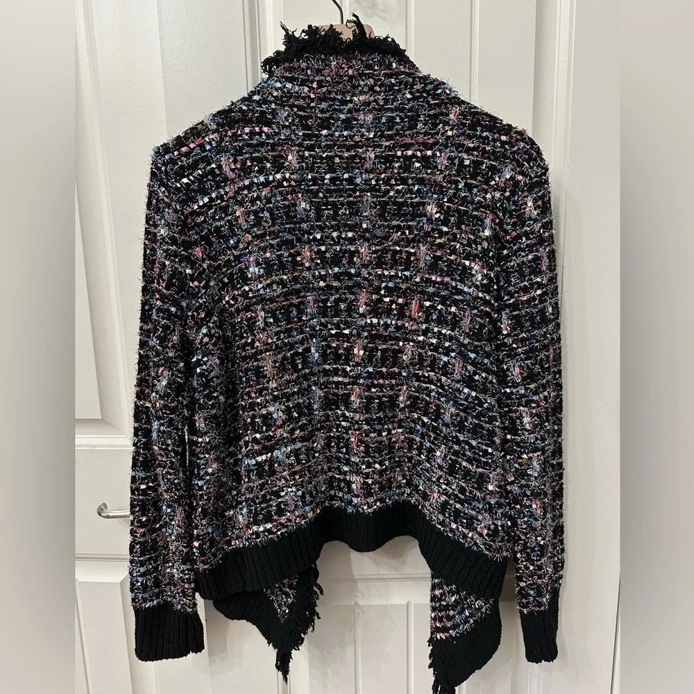 Blazer Cardigan L/XL Black Multi‎ Confetti Fringe Metallic Dopamine WhImsial
